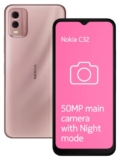 Nokia C32 with 50MP Dual Rear AI Camera | Toughened Glass Back | 4GB RAM, 128GB Storage | Upto 7GB RAM with RAM Extension | 5000 mAh Battery | 1 Year Replacement Warranty | Android 13 | Beach Pink